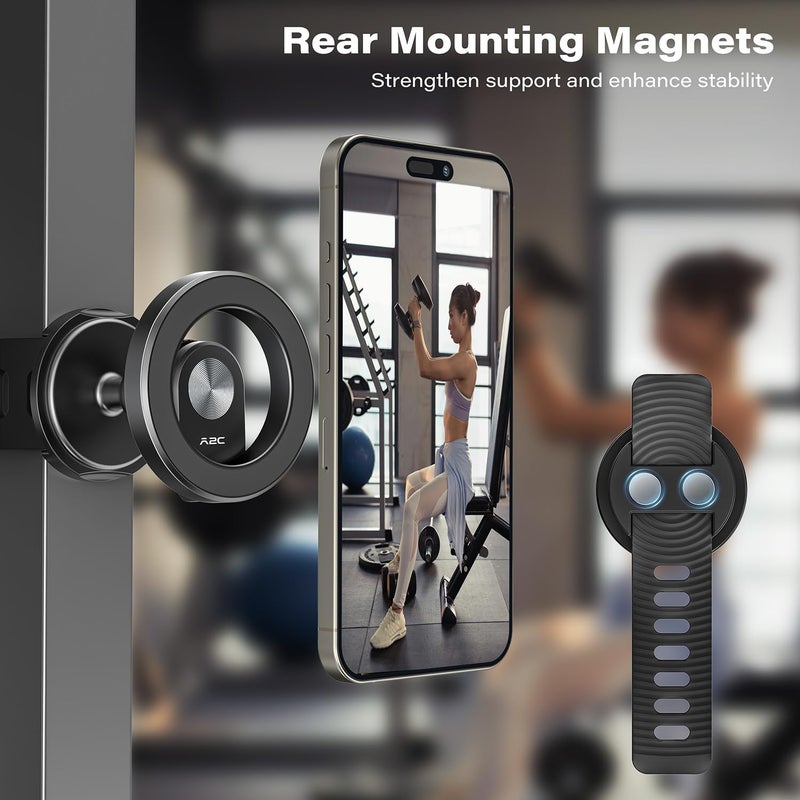 A2C Adjustable Strap Magnetic Bar Phone Mount for Peloton Treadmill, Exercise/Stationary Bikes, Stroller, Shopping Cart, Fits 0.5-1.5" Handlebars, 17 Strong Magnet Gym Phone Holder for iPhone Magsafe - Image 3
